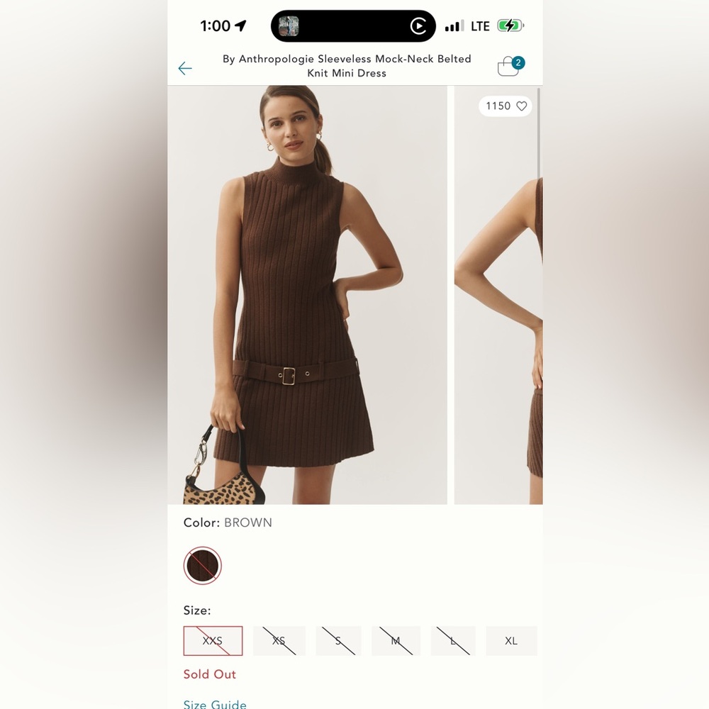 Anthropologie Brown Ribbed Knit Dress